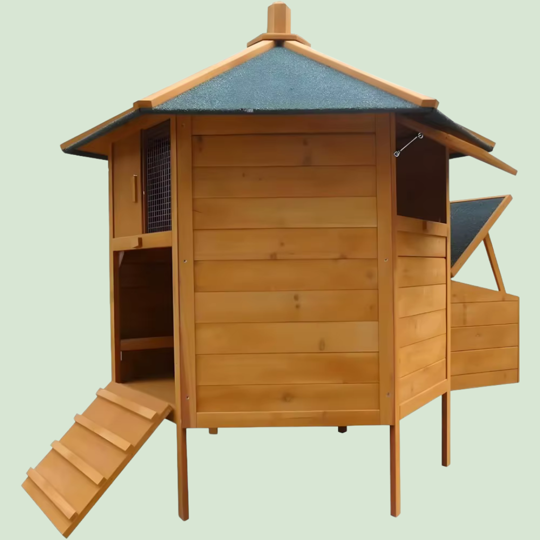 Poulailler bois 2–4 poules avec pondoir, toit étanche & rampe – 131×131×125 cm