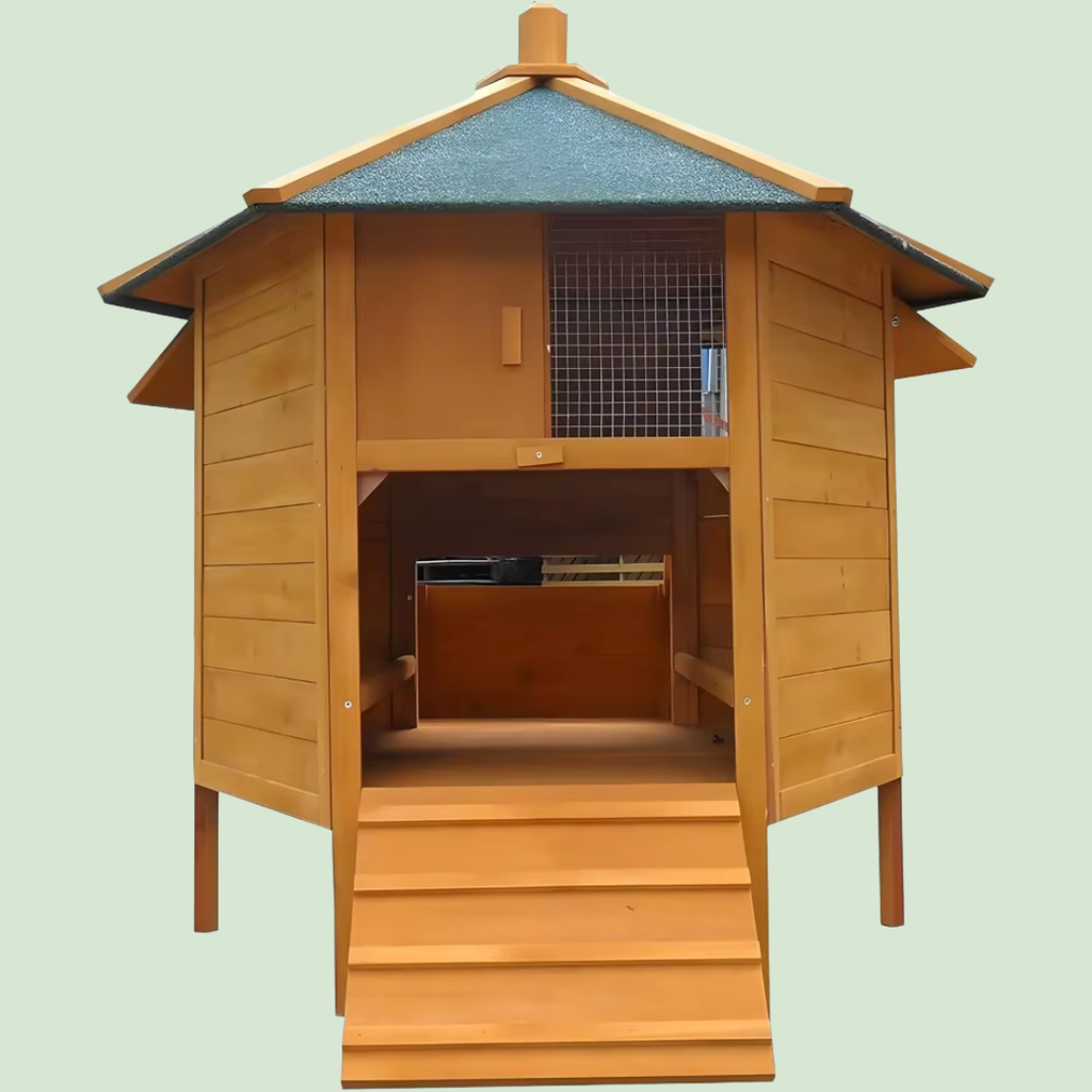 Poulailler bois 2–4 poules avec pondoir, toit étanche & rampe – 131×131×125 cm