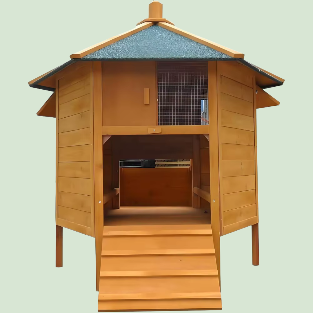Poulailler bois 2–4 poules avec pondoir, toit étanche & rampe – 131×131×125 cm