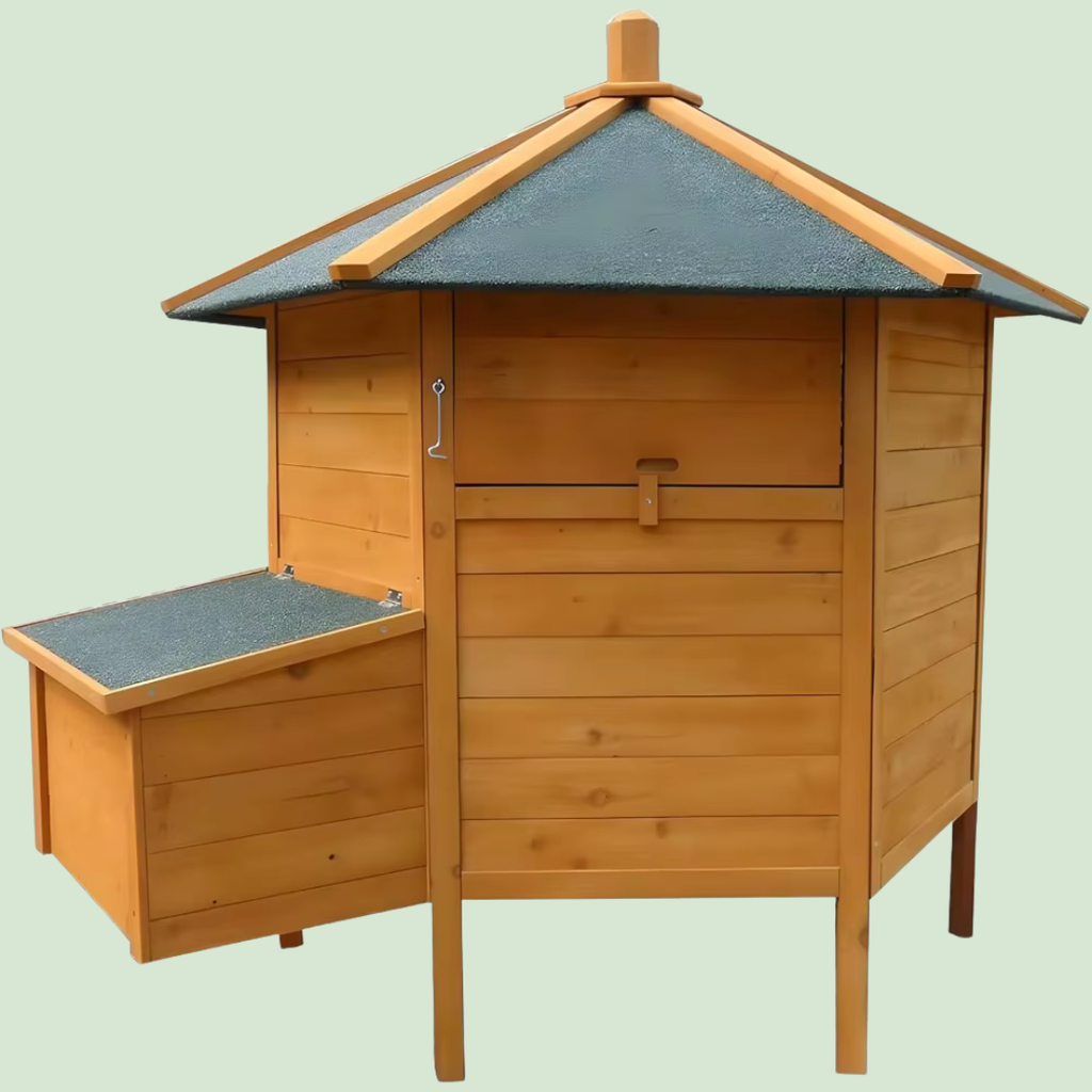 Poulailler bois 2–4 poules avec pondoir, toit étanche & rampe – 131×131×125 cm