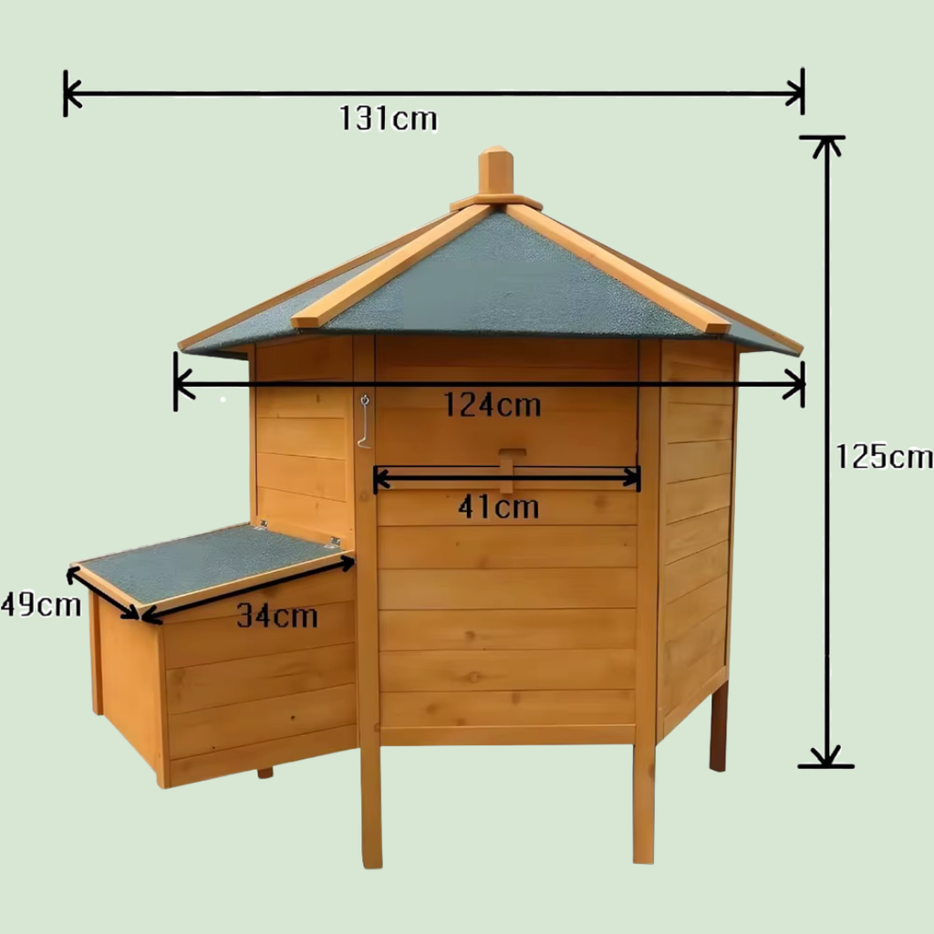 Poulailler bois 2–4 poules avec pondoir, toit étanche & rampe – 131×131×125 cm