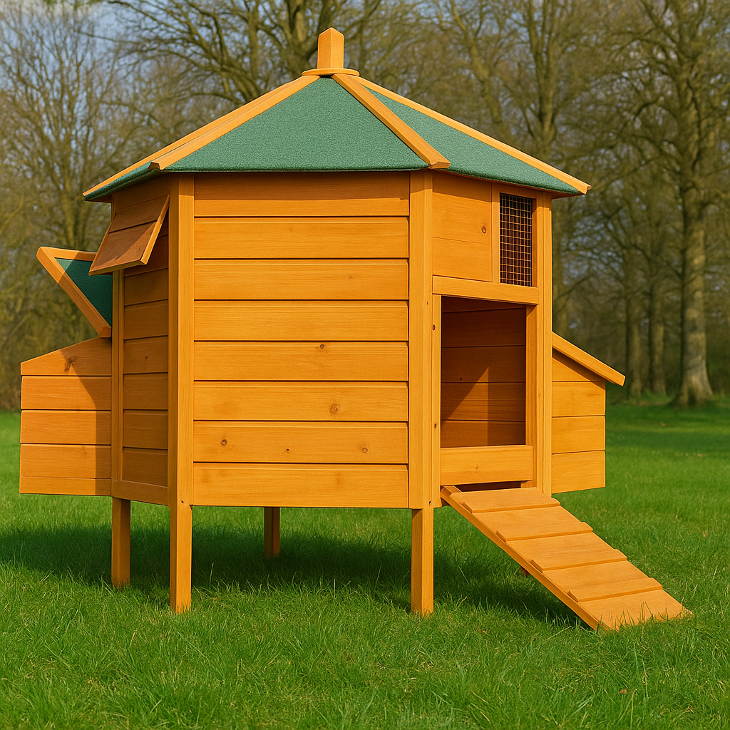 Poulailler bois 2–4 poules avec pondoir, toit étanche & rampe – 131×131×125 cm