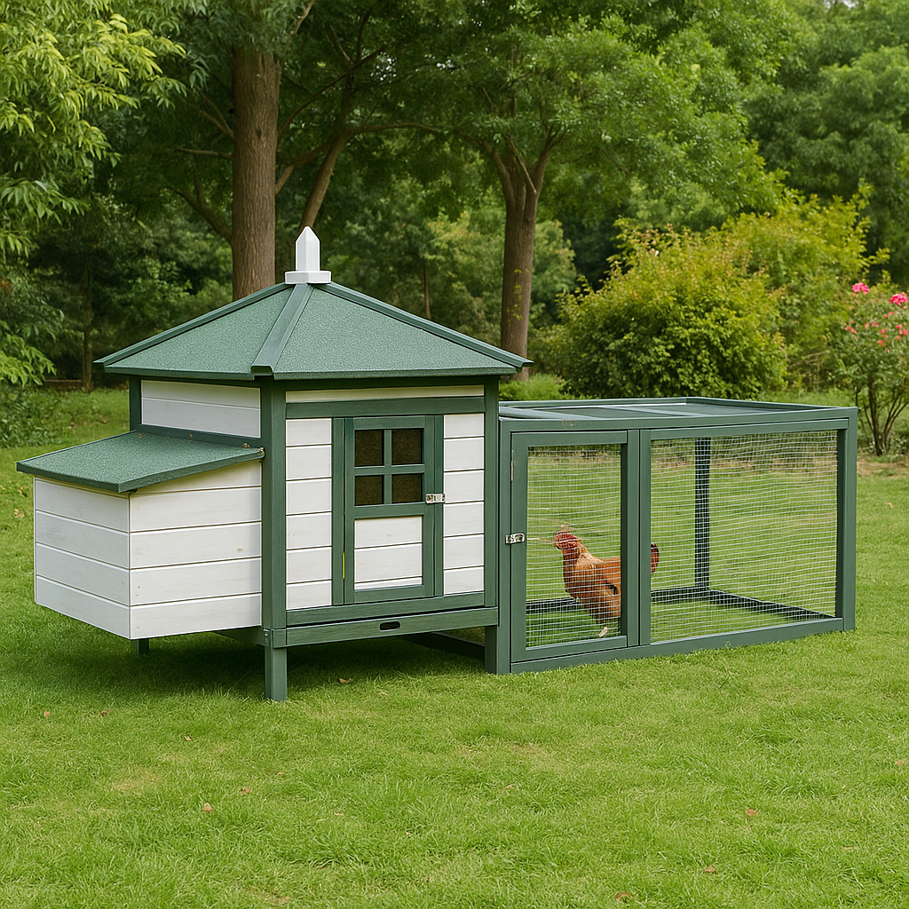 Poulailler 2-4 Poules avec Pondoir, Toit étanche et Enclos - 196×76×97