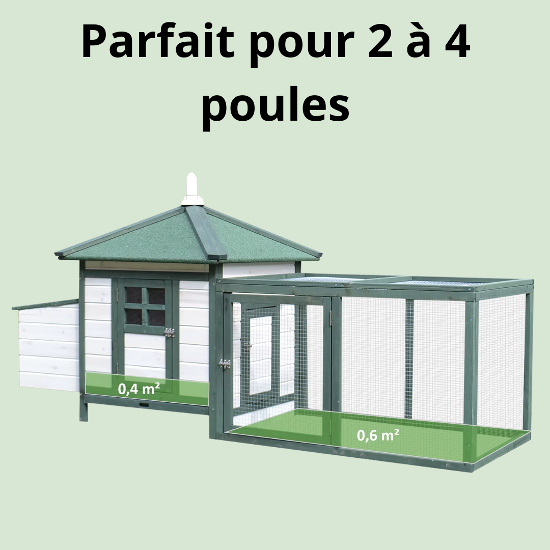 Poulailler 2-4 Poules avec Pondoir, Toit étanche et Enclos - 196×76×97