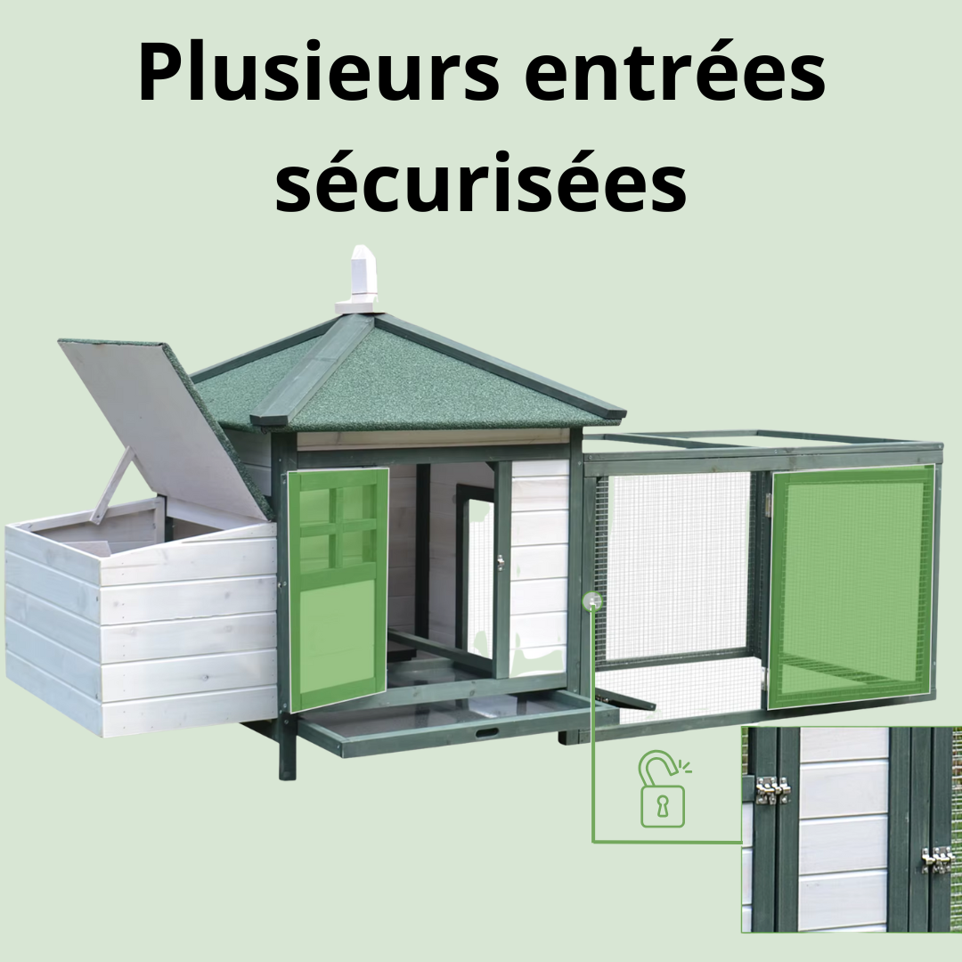 Poulailler 2-4 Poules avec Pondoir, Toit étanche et Enclos - 196×76×97