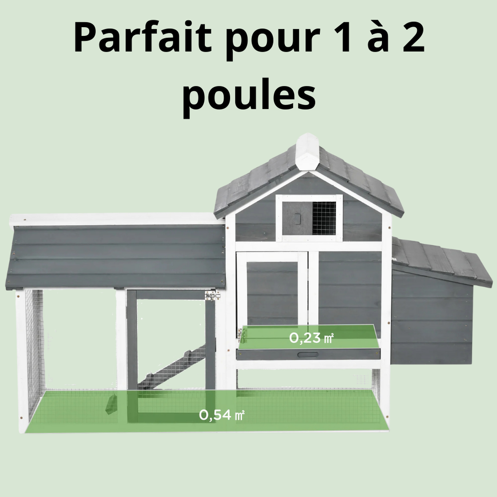 Poulailler 1-2 Poules avec pondoir et enclos – 150,5×54×87 cm