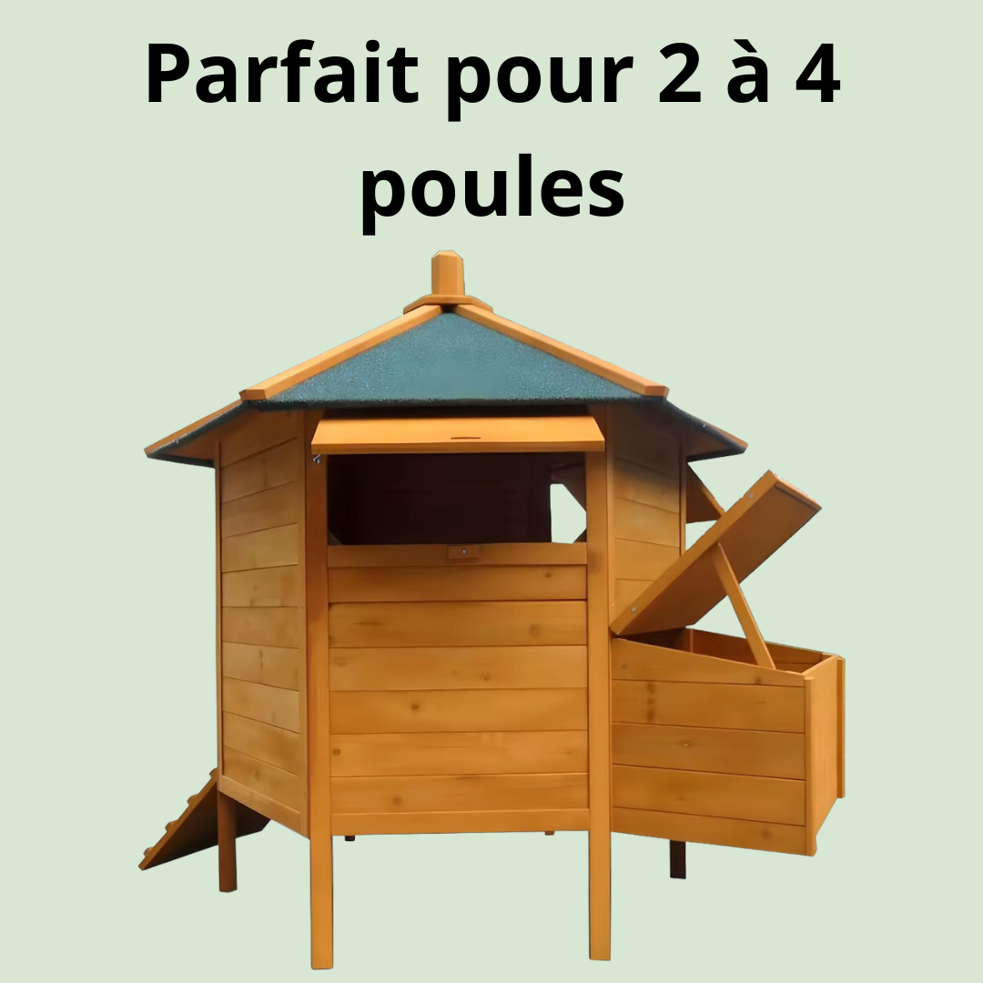 Poulailler bois 2–4 poules avec pondoir, toit étanche & rampe – 131×131×125 cm