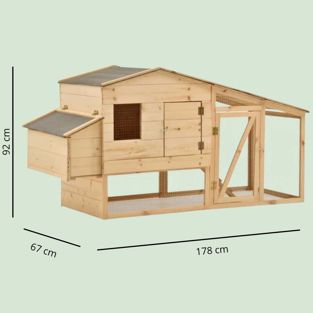 Poulailler 2–4 poules, toit étanche, plateau coulissant – 178×67×92 cm